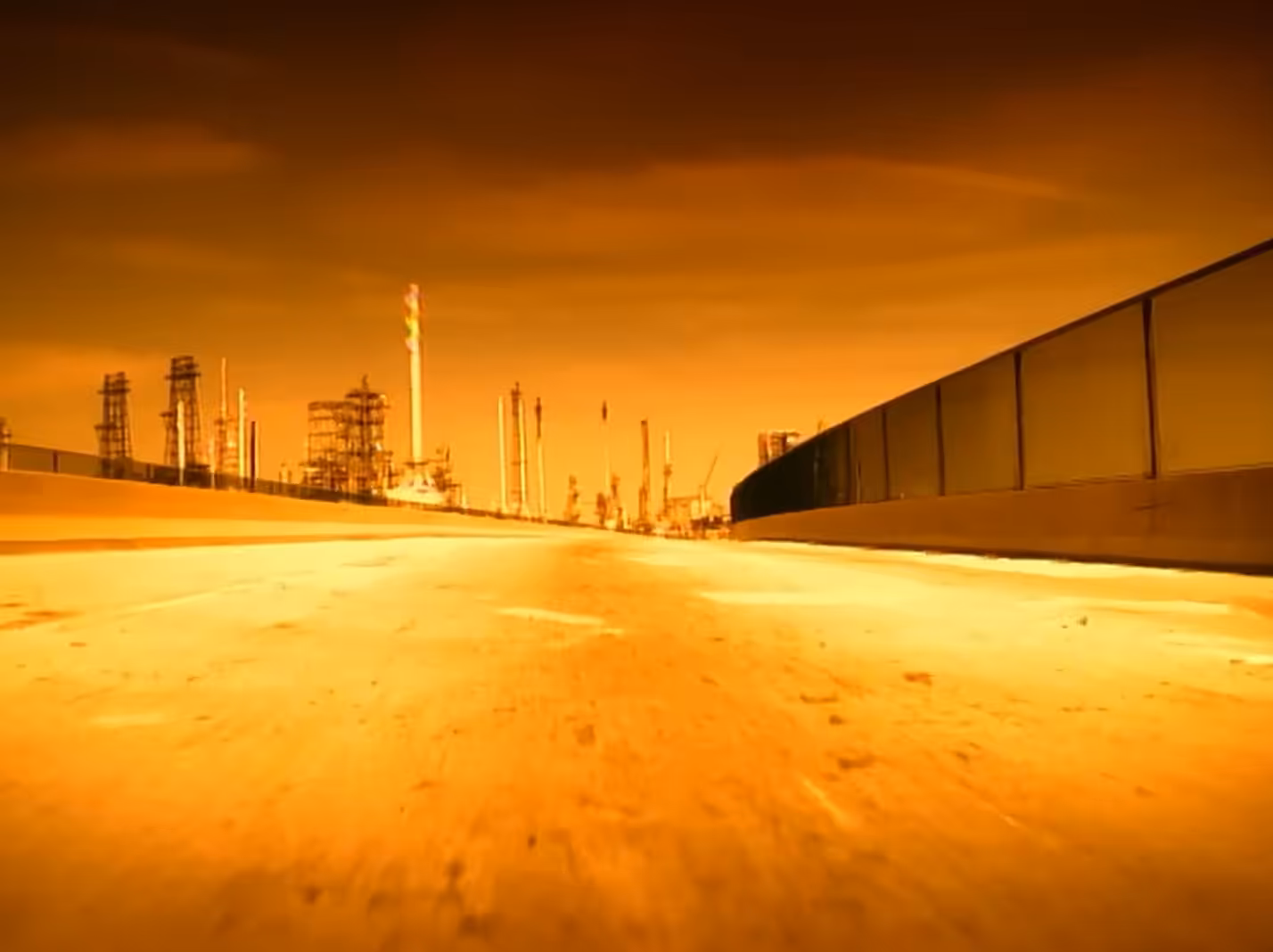 Still of road destruction from the music video